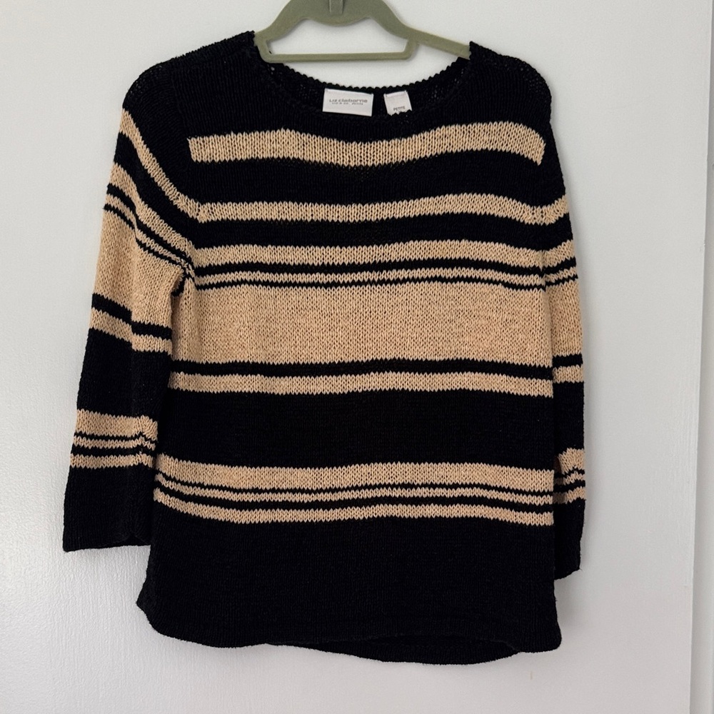 Vintage Liz Claiborne Black and Tan Striped Sweater